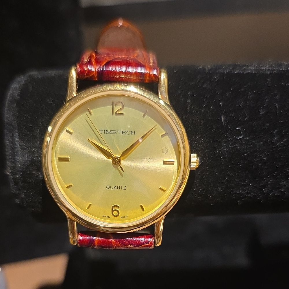 Gold Women's Watch with Red Strap